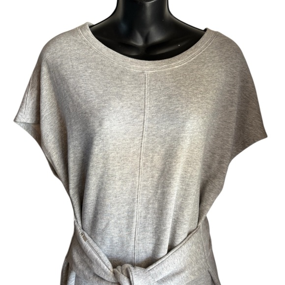 Athleta Sweater mini Dress Womens large Gray Short Sleeve Tie Front Embrace - Picture 8 of 9
